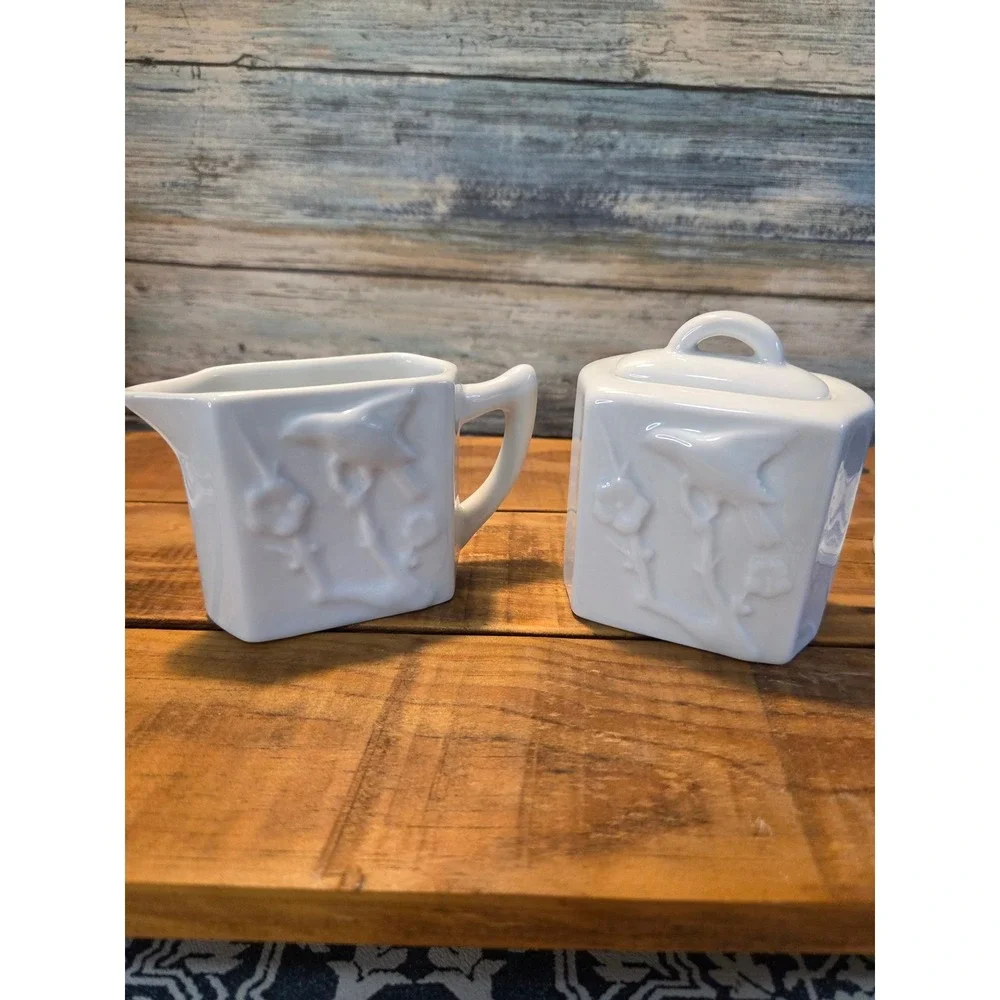 Rosanna White Ceramic Coffee or Tea Creamer Sugar Set With Tray‎